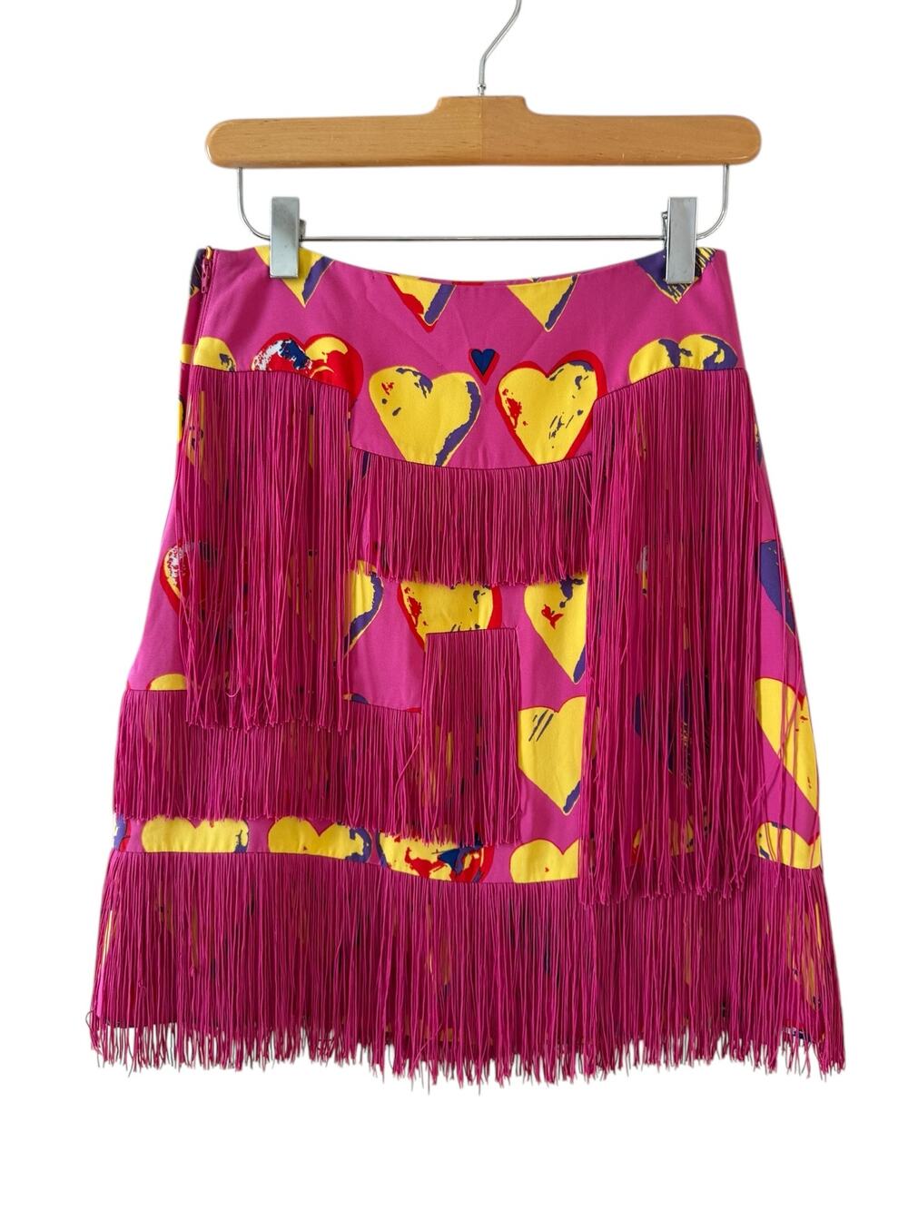 Versace for H&M Pink Silk Fringed Heart Print Mini Skirt Pink 4
